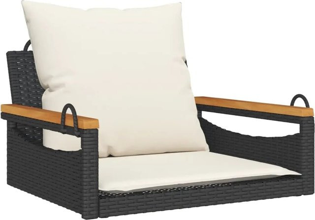 furnicato Hängesessel aus PE-Rattan mit Kissen in Schwarz, B/T/H: 63 x 62 x 40 cm - Bild 1