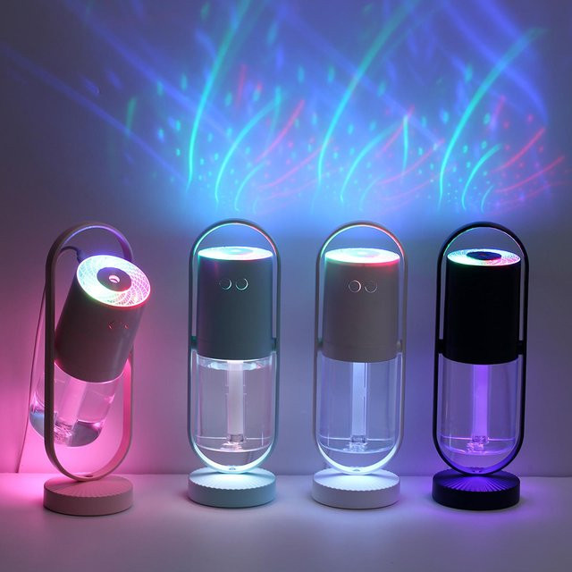 Neoglint Kabelloser Luftbefeuchter mit 360 Grad Drehung, feinem Ultraschall-Nebel und Projektorlicht, Rosa - Bild 1