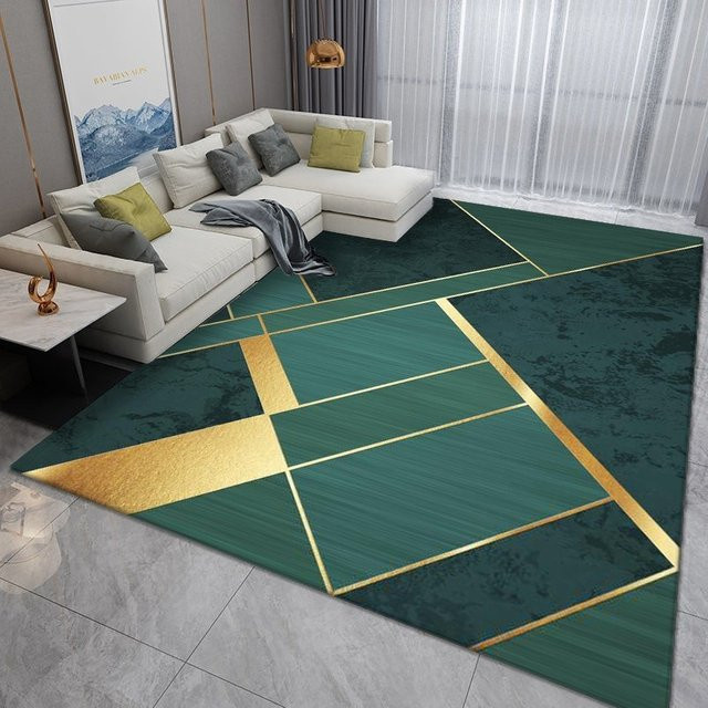 Moderner Teppich in Grün im minimalistischen Nordic-Stil für Wohnzimmer und Schlafzimmer - Bild 1