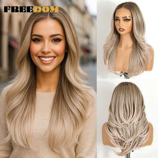 FREEDOM Synthetische Lace-Front-Perücke, Ombre-Blond, gewellt, Damen - Bild 1