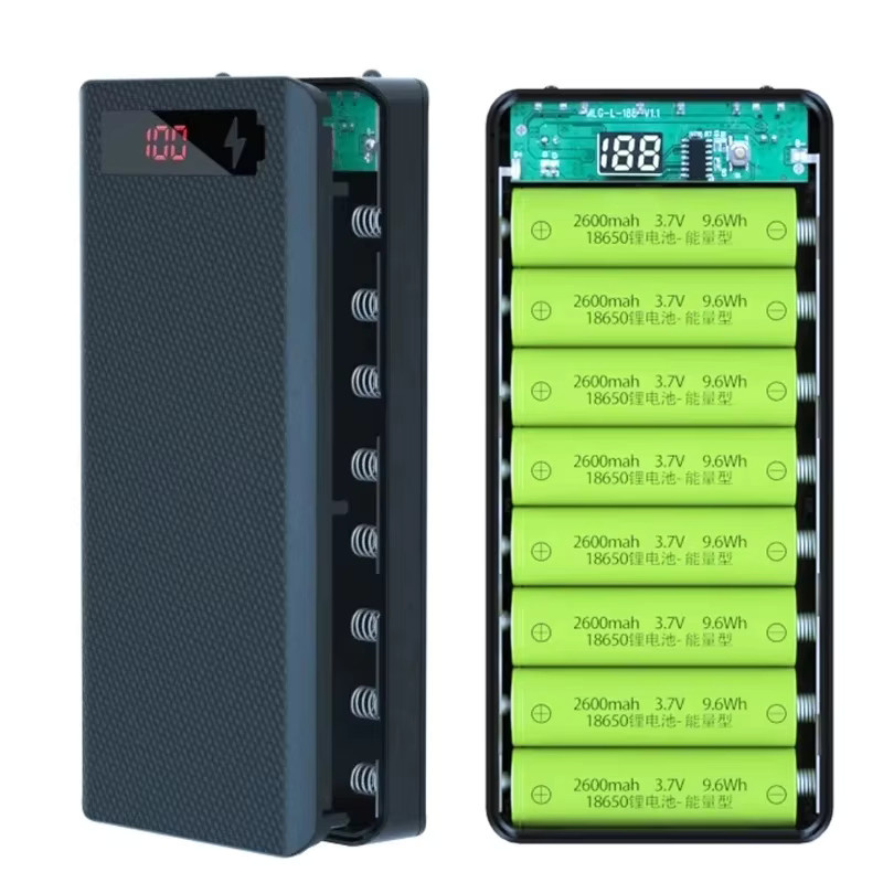 XMSJ Powerbank Batteriehalterung für 8 bis 10 Stück 18650 Akkus mit Dual USB und Typ C Anschluss in Schwarz - Bild 4