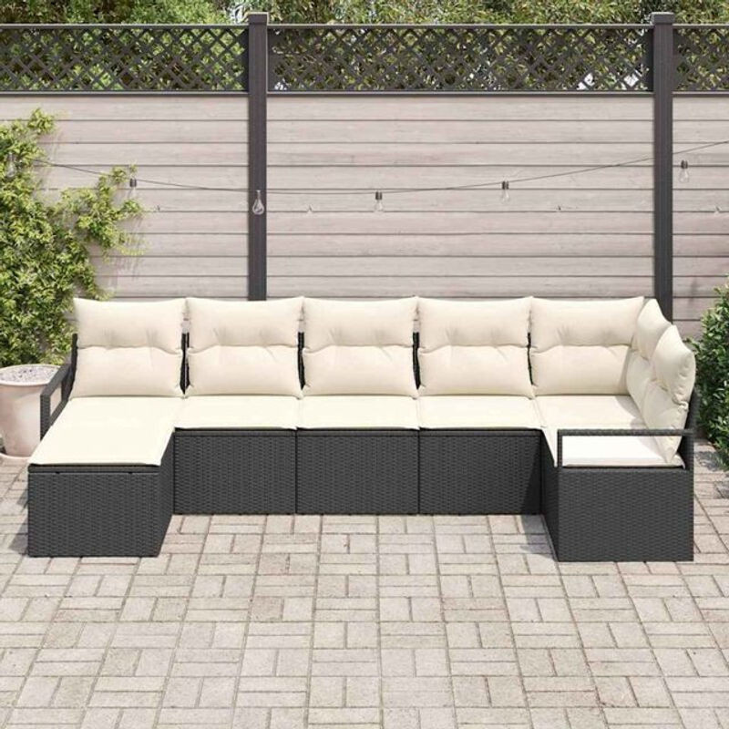 vidaxl Garten-Sofa-Set aus Poly-Rattan in Schwarz, 7-teiliges modernes Loungemöbel-Set - Bild 1