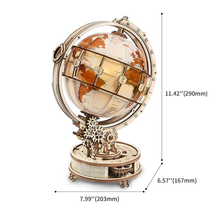 ROKR 3D Holzpuzzle Lichtgevender Globus in Braun, Modell ST003, B/T/H: 11,5 x 11,5 x 6,6 cm - Bild 7