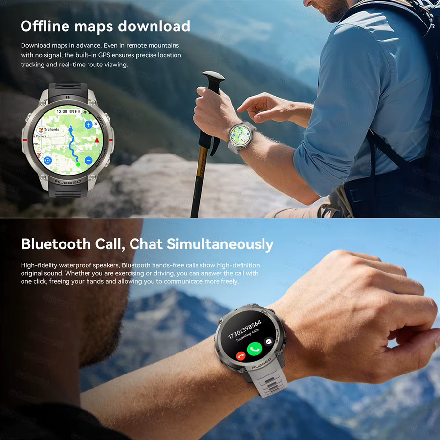 GUHUAVMI Outdoor-Smartwatch für Herren in Grau mit Offline-Karte, Kompass, Herzfrequenzmesser und wasserdichter Fitness-Tracker für Sport und Abenteuer - Bild 4