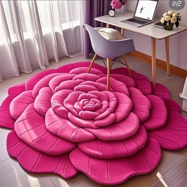 Dekorativer Wohnzimmerteppich WTEMPO in Blütenform, Rosa, Polyester, B/B: 100 x 100 cm - Bild 1