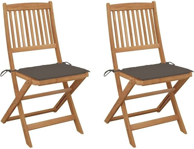 vidaXL Set aus 2 klappbaren Gartenstühlen aus Akazienholz mit Kissen in Taupe und Braun - Bild 1