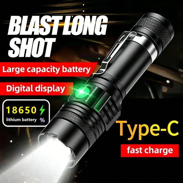 XIWANGFIRE T6 LED-Taschenlampe SS-518 taktisch mit Zoom, USB wiederaufladbar und 18650-Akku - Bild 1