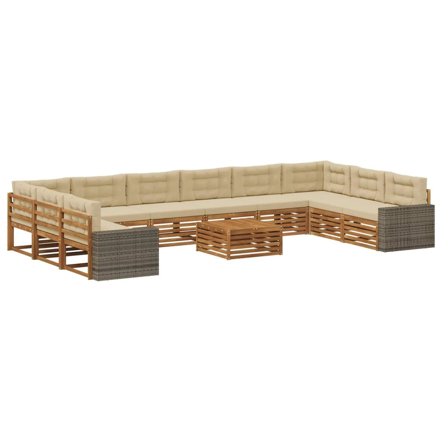 vidaXL Sofagarnitur aus Massivholz Akazie mit 11 Kissen in Natur-Beige - Bild 2