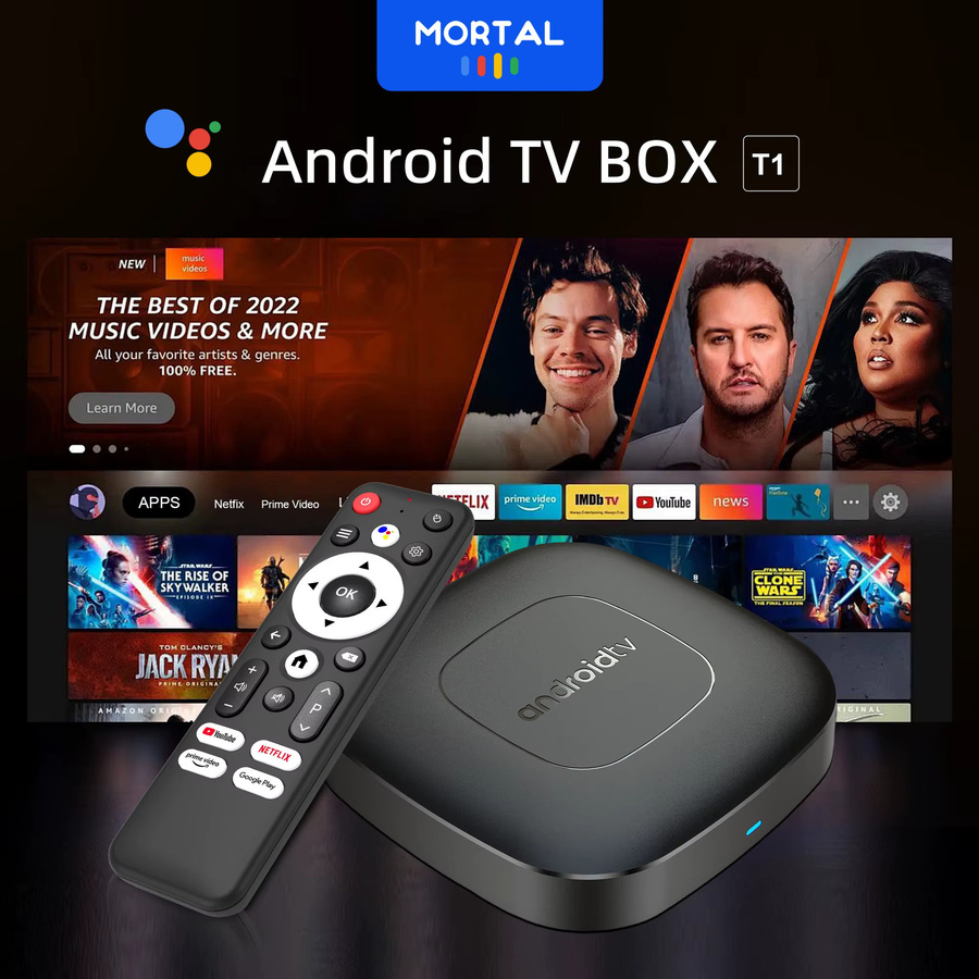 Mortal T1 Smart TV Box mit Android 14, 4K HDR, WIFI6 und Bluetooth, Schwarz - Bild 2