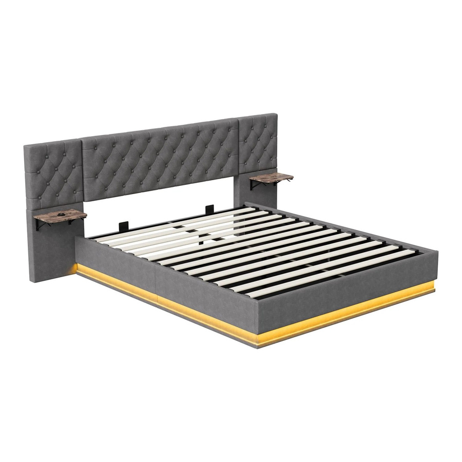 PXloue Polsterbett Grau mit Bettkasten, LED-Beleuchtung und USB-Ladeanschluss, B/T: 160 x 200 cm - Bild 2