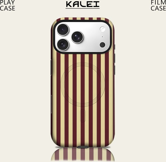 Potdemiel Handyhülle mit vertikalen Streifen in Burgunderrot und Beige für iPhone 17 16 15 14 13 Pro Max Plus, robuste doppelschichtige Magnet-Hülle - Bild 1
