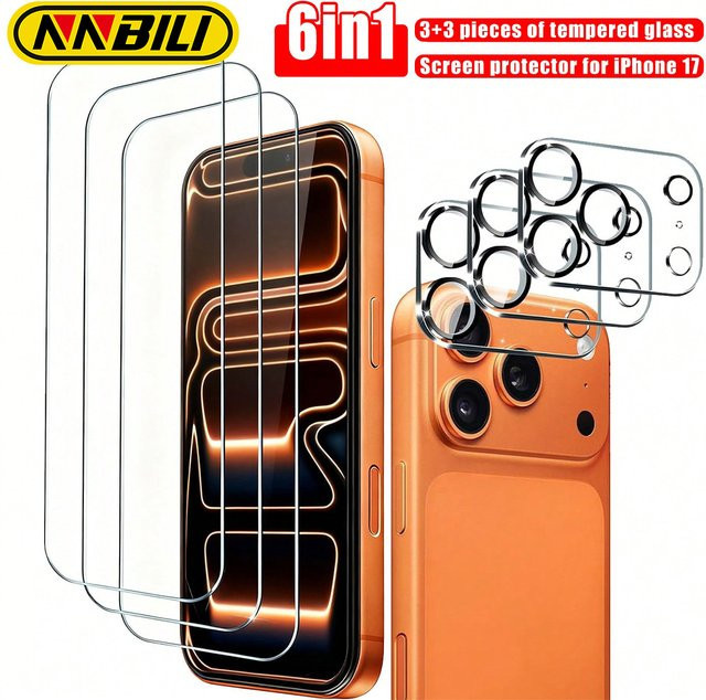 NNBILI 6-in-1 Schutzset für iPhone 17 Pro Max mit 3 Panzerglas-Displayschutzfolien (6,9 Zoll) und 3 Kameralinsen-Schutzfolien in Transparent - Bild 1