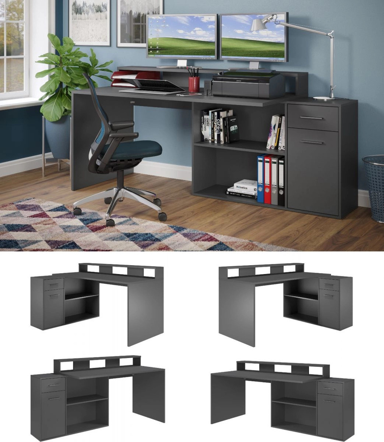 Eckschreibtisch Sektor von TOP.FURN in Anthrazit Matt, Breite: 160 cm bis 200 cm, Tiefe: 92 cm - Bild 3