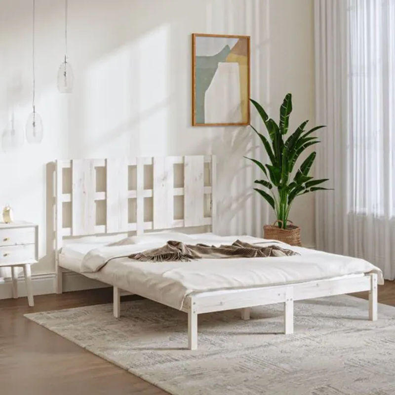 Massivholzbett aus Kiefernholz von vidaxl in Weiß, B/T/H: 140 x 200 x 145,5 cm - Bild 1