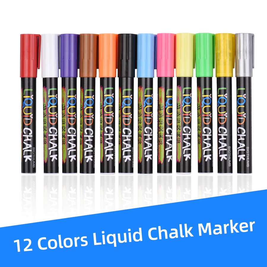 Flüssigkreide-Marker Set mit 12 lebendigen Farben, 3 mm umkehrbare Chisel-Spitze, wasserbasierte und ungiftige Markierungsstifte für löschbare Kreidetafeln - Bild 3