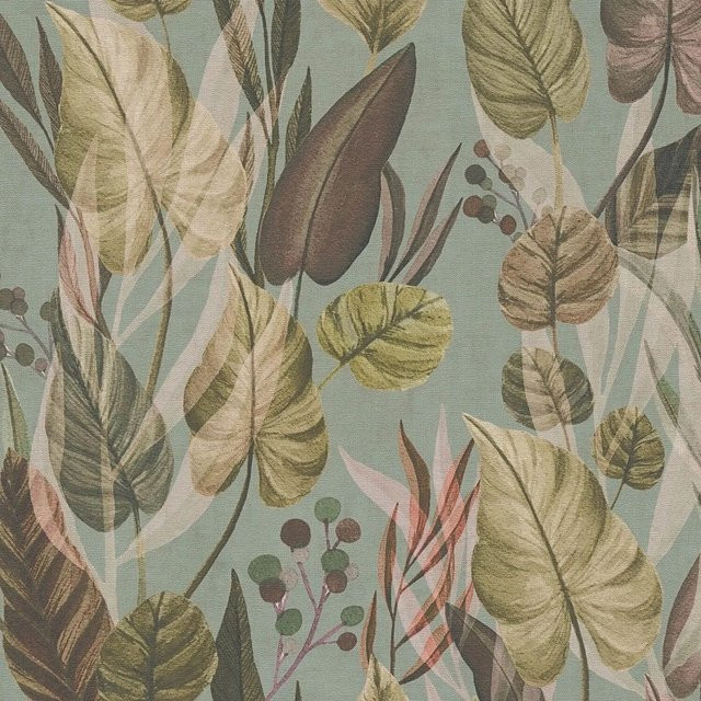 PROFHOME Natur Tapete Floral in Grau, Blass-Grün, Violett und Braun, Vlies-Tapete, Breite: 0,53 m, Länge: 10,05 m - Bild 1