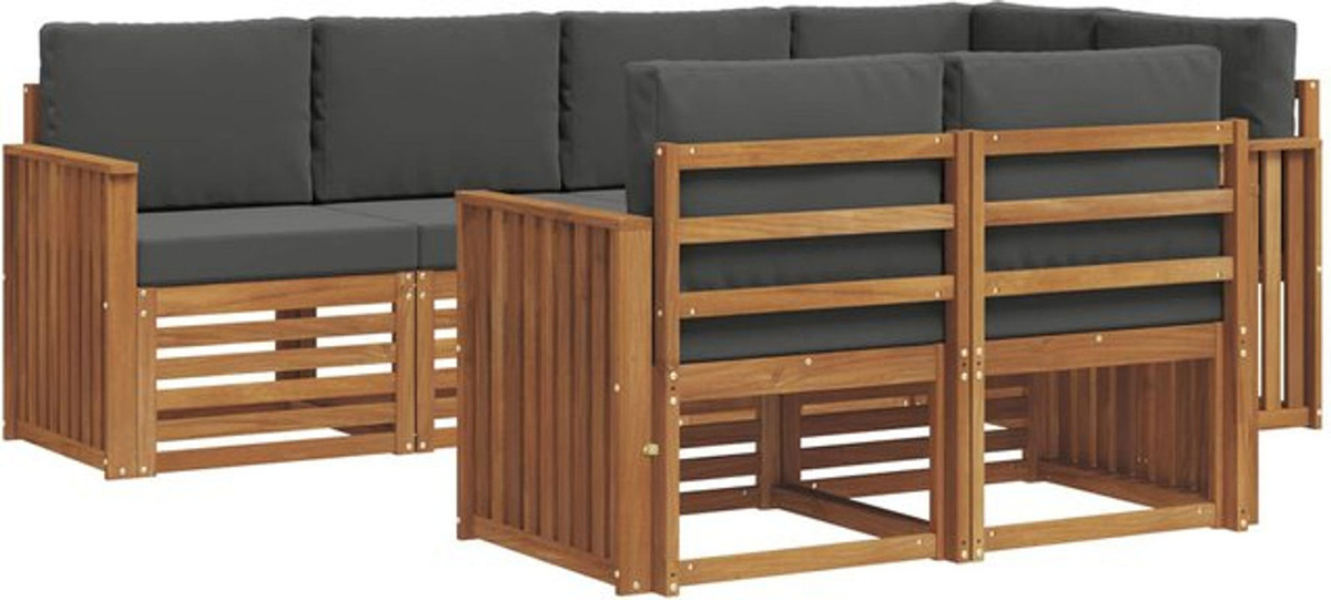 Modernes Ecksofa Set mit 7 Kissen von vidaXL aus Akazien-Massivholz in Natur und Anthrazit, wendbar - Bild 1