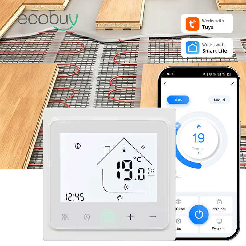 Tuya Smart Wifi Thermostat für Fußbodenheizung, Temperaturregler mit App- und Sprachsteuerung via Alexa, Weiß - Bild 2