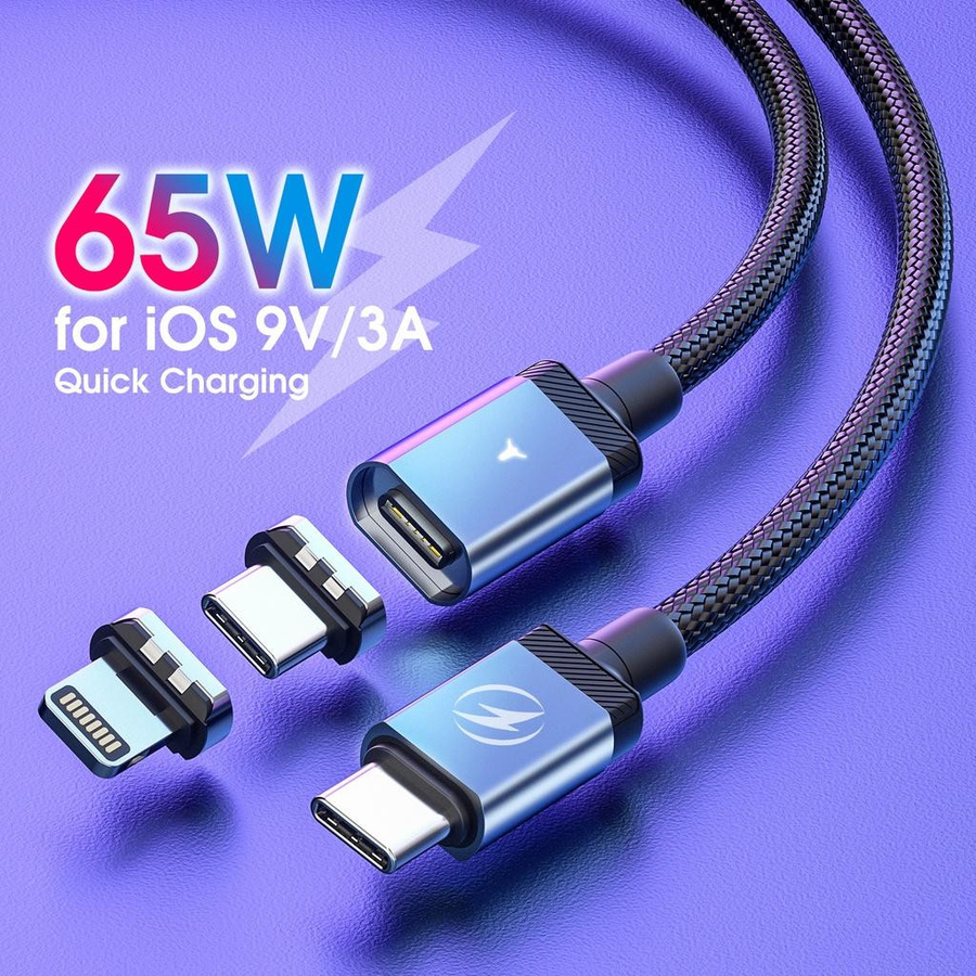 Fonken Magnetisches USB-C-Schnellladekabel Set mit PD 65 W USB-C-auf-Typ-C und 27 W USB-C-auf-Lightning für iPhone und Samsung, Schwarz, Länge: 2 m - Bild 6