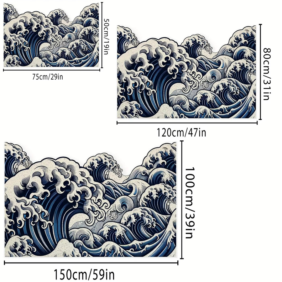 VIKAMA Rutschfester Bodenteppich Japanischer Ukiyo-E Great Wave in Blau für Badezimmer und Eingangsbereich - Bild 5