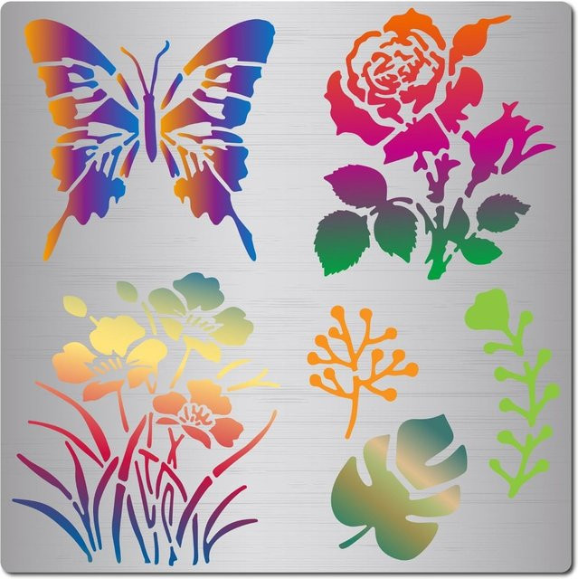 Wiederverwendbare Schmetterlings-Blumen-Schablone aus Edelstahl mit Frühlingspflanzen- und Blumenmuster für Scrapbooking und Malvorlagen, 16 cm - Bild 1