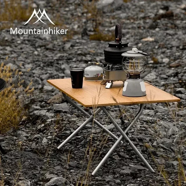 MOUNTAINHIKER Outdoor Camping Klapptisch aus Bambus in Braun, Tragbarer Schnellaufbau-Esstisch für Picknick und BBQ - Bild 1