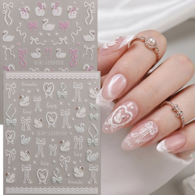 QIANJIKU Nagelaufkleber Balletcore, 2 Stück, Elfenbein, Glänzend - Bild 1