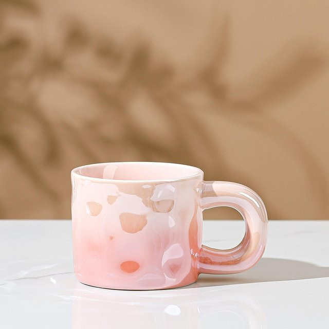 Yiran Furniture Keramiktasse mit irisierendem Farbverlauf und gehämmertem Muster in Pink/Multicolour, 300 ml - Bild 1