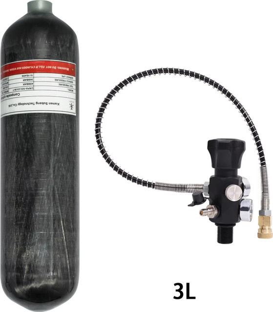TUXING Hochdrucktank aus Kohlefaser mit Lade-Regler Füllstation und Doppel-Manometer-Ventil M18*1.5, Schwarz, 3 l - Bild 1