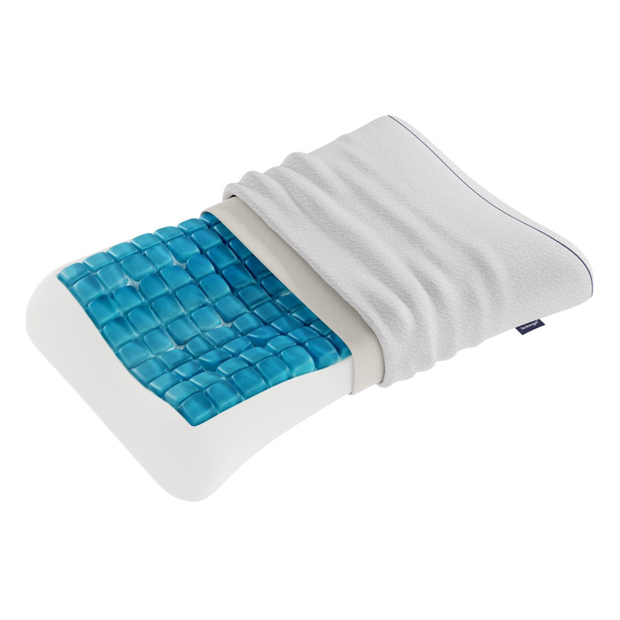 Technogel New Generation Original Anatomic Curve Orthopädisches Nackenstütz-Kopfkissen mit Cooling-Effekt, Gel-Memory-Foam, Blau, B/T/H: 66 x 40 x 13 cm - Bild 1