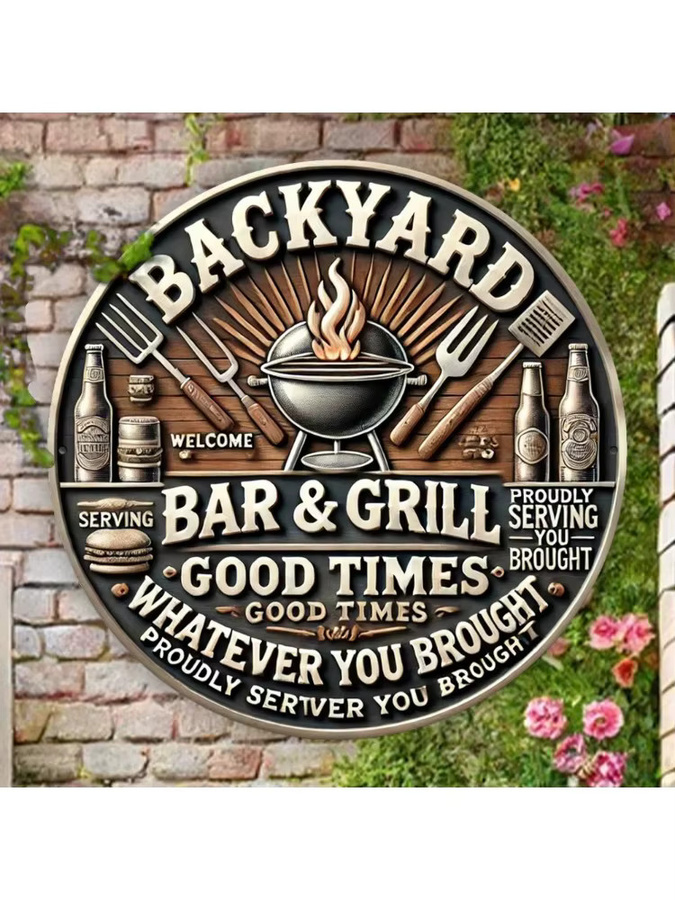 GrillPartyPro Rundes Metallschild für Barbecue und Bier als Deko für Zuhause, Bars und Terrasse, Durchmesser: 20 cm - Bild 6
