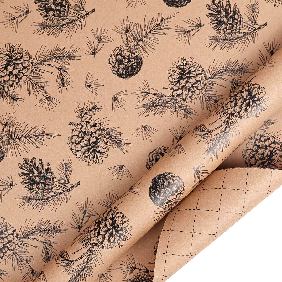 Dekorative Geschenkpapierrolle mit Weihnachtsbeeren-Design in Braun aus Kraftpapier - Bild 3
