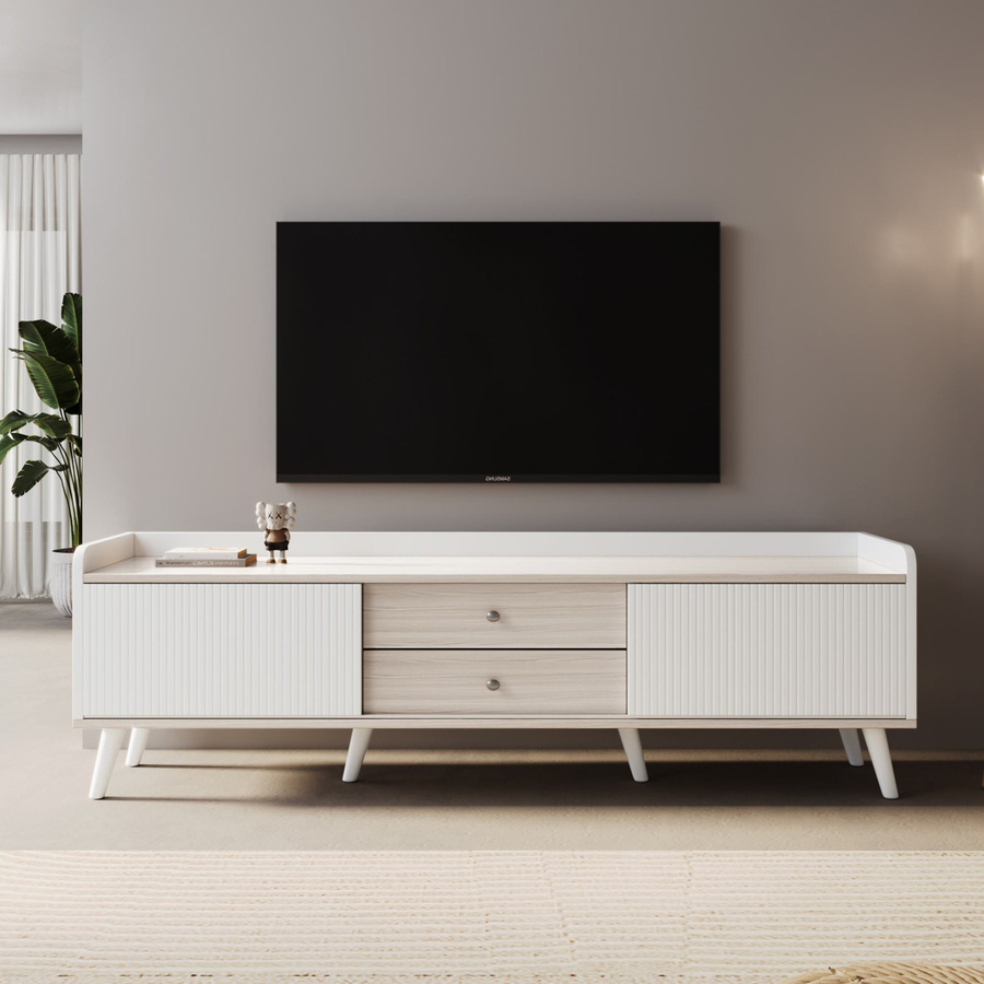 Aosom TV Schrank in Weiß mit 2 Schubladen und Schiebetüren, B/T/H: 160 x 40 x 58 cm - Bild 2