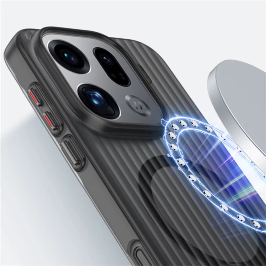 Stoßfeste MagSafe Magnetische Handyhülle mit Wellpappe-Streifen-Design für OPPO Find X9 Pro, X8, X7 Ultra und X6 in Weiß und Grau - Bild 2