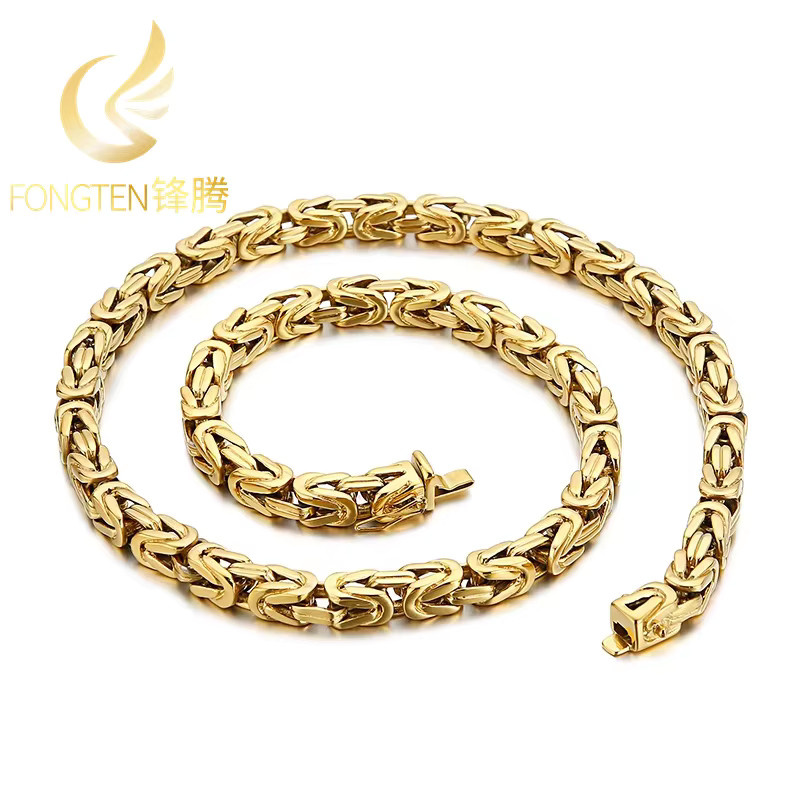 Fongten Halskette, Byzantinische Kette, Edelstahl, Gold, 66 cm, Herren - Bild 3