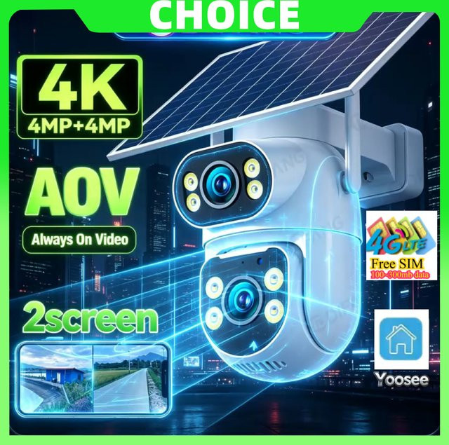 Yoosee 4G LTE Solar-Kamera AOV 4K Dual-Screen Kabellose Solar-Überwachung in Weiß - Bild 1