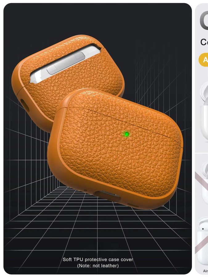 Schutzhülle für Apple AirPods Pro 3/Pro 2/4 aus weichem TPU im Lederdesign in Orange inklusive Schlüsselanhänger und Reinigungsset - Bild 7