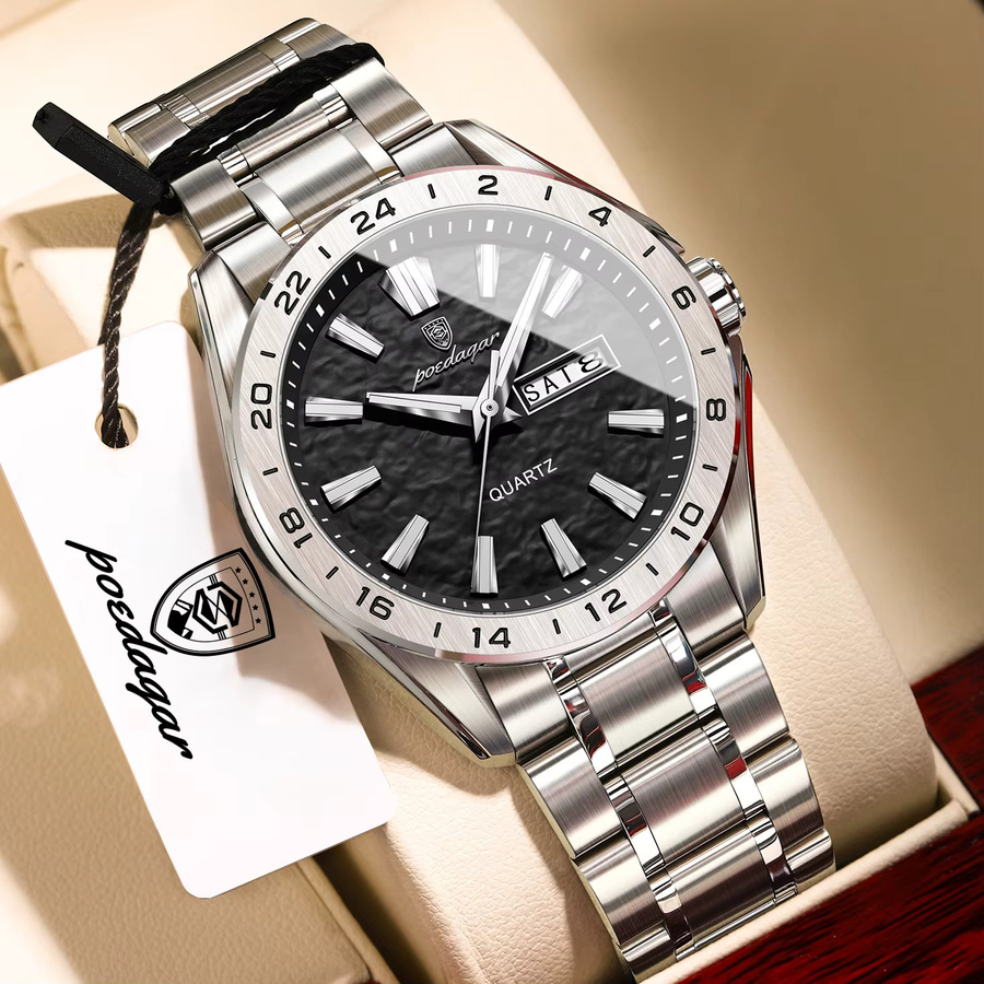 POEDAGAR Armbanduhr Edelstahl, Bicolor, Quarz, Silber, Herren - Bild 2