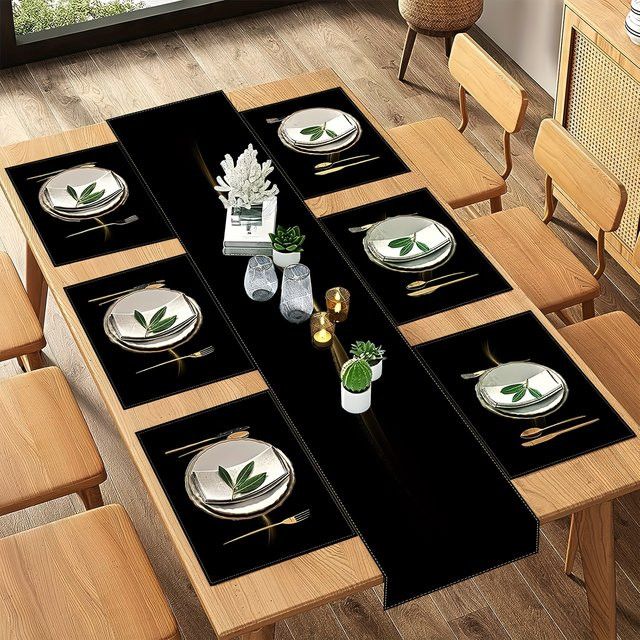 VIKAMA 5/7-teiliges Luxus-Tischset und Tischfahnen-Set aus Leinen für Restaurant und Café - Bild 1