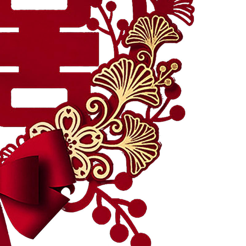 OutsideWorld Selbstklebender Wandaufkleber für chinesische Hochzeiten mit Doppelglück-Symbol und Blumen in Rot - Bild 2