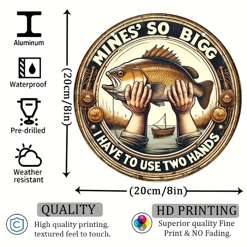 Potdemiel Aluminium-Kreisschild im Vintage-Design mit Angel-Motiv, wetterbeständig und wasserdicht, Durchmesser: 20 cm, Mehrfarbig - Bild 2