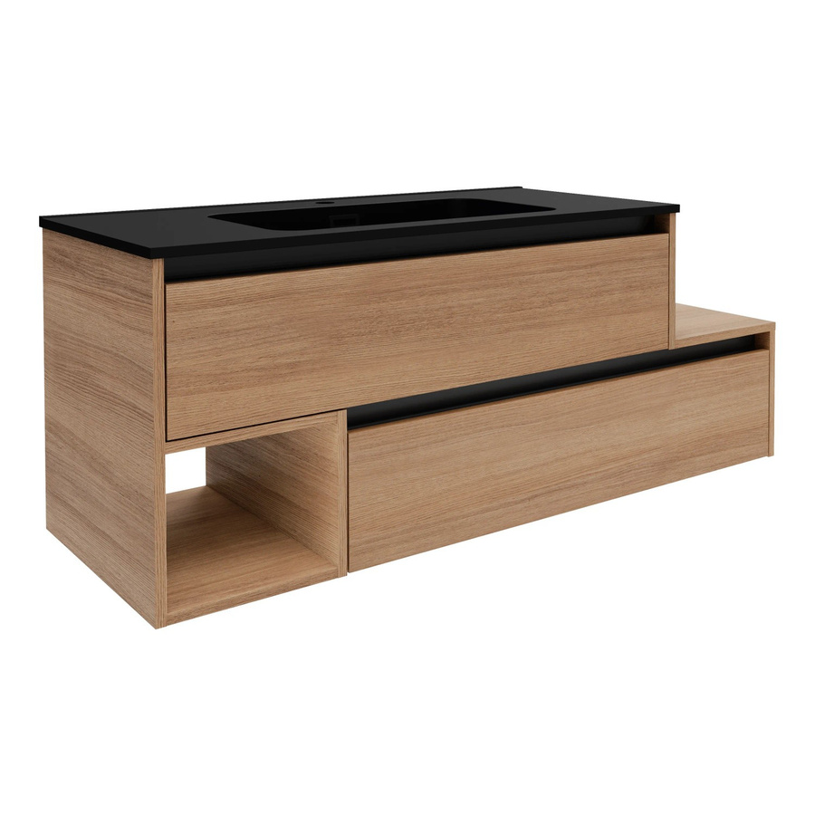 Fackelmann Waschbeckenunterschrank Vita in Oak und Schwarz, B/T/H: 128,5 x 50 x 46 cm - Bild 2