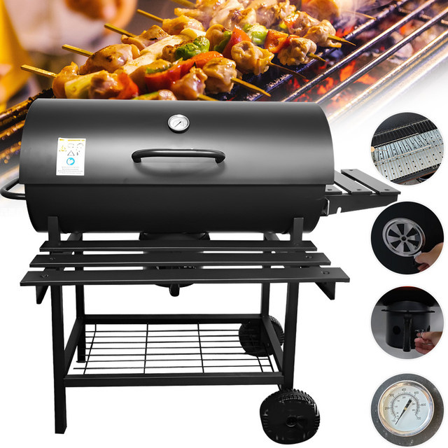 LONENESSL Holzkohlegrill mit Thermometer und Rädern in Schwarz für Camping und Picknick - Bild 1