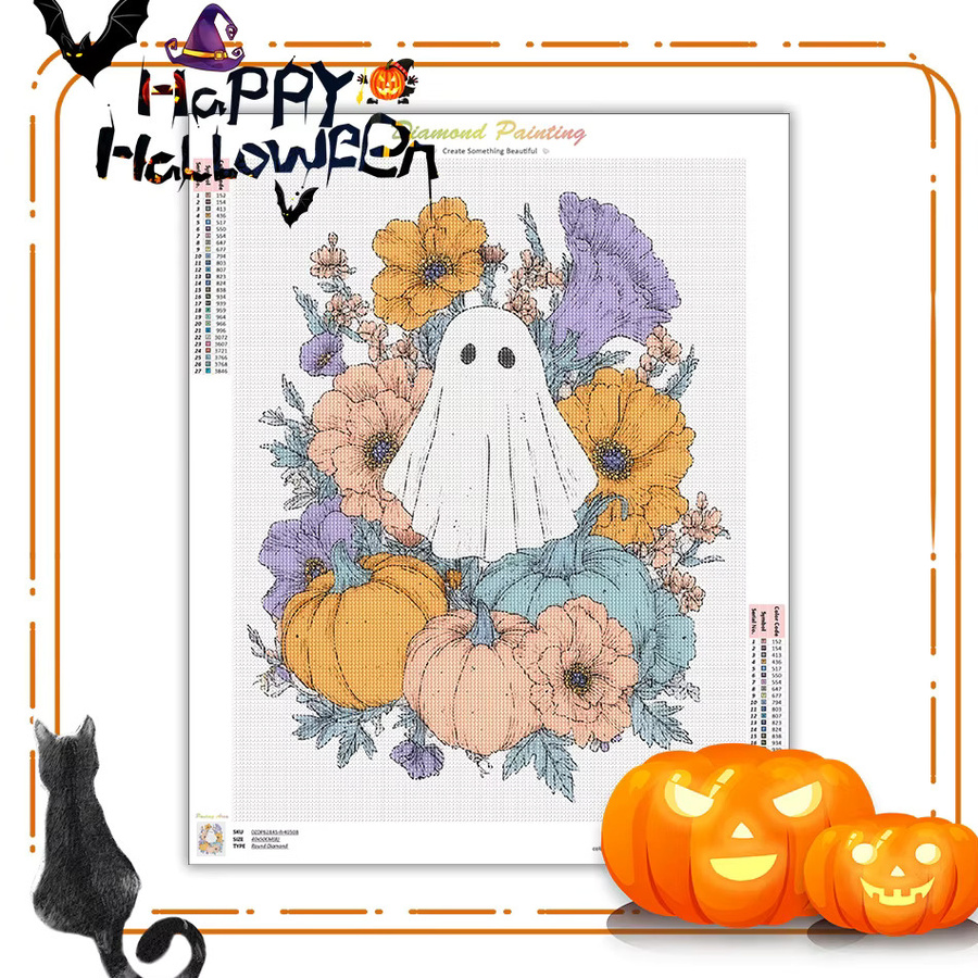 RUOPOTY 5D Diamant Malerei Set Halloween Motiv mit Kürbis und Geist, Multicolour, B/H: 30 x 20 cm - Bild 2