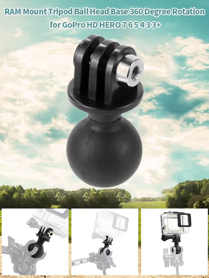 Kugelkopf Adapter Halterung aus Kunststoff mit 25mm Durchmesser für GoPro 13, GoPro 12, Insta360 X4 und OSMO zur Befestigung an Fahrrad, Handy oder GPS - Bild 5