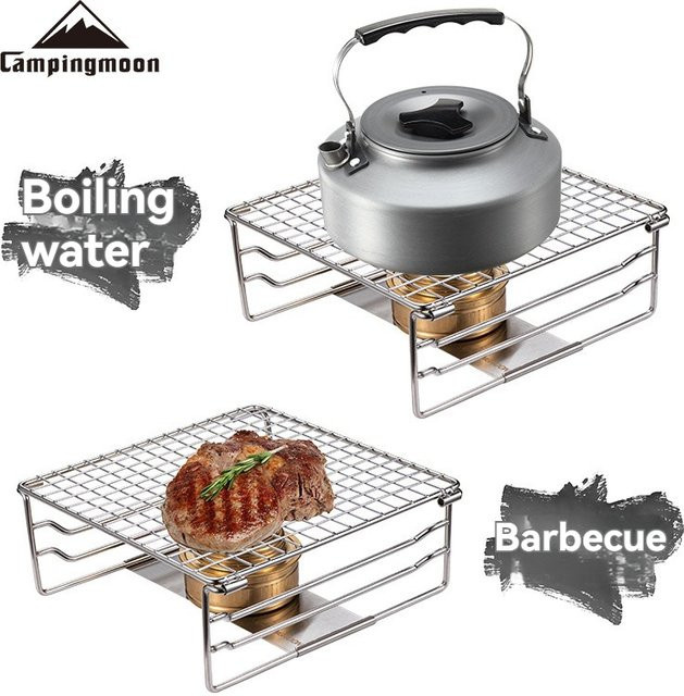 CAMPINGMOON W-020 Grillnetz aus Edelstahl mit Warmwasserbereiter und Alkoholkocher, Silber, B/T/H: 20,0 x 19,0 x 7,5 cm - Bild 1