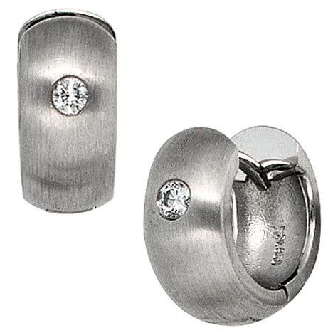 Colfem Creolen breit, 950 Platin, mattiert, 2 Diamanten, Ohrringe - Bild 1