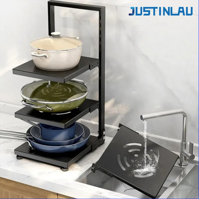 JUSTINLAU Küchenregal aus Kohlenstoffstahl, mehrschichtiges Aufbewahrungsregal in Schwarz oder Grau, multifunktionales Metallregal für den Haushalt - Bild 1