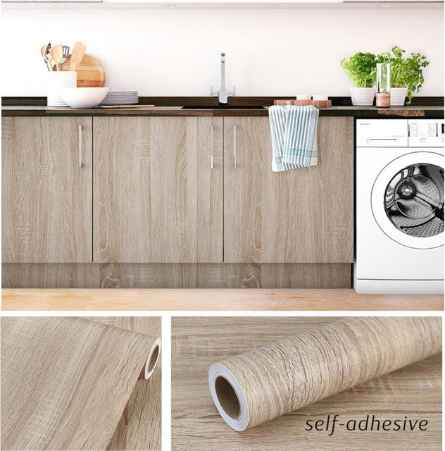 Selbstklebende PVC-Möbelfolie mit Holzmaserung von Luck Amy, wasserdichte Dekorfolie für Tür, Schrank und Tisch - Bild 1