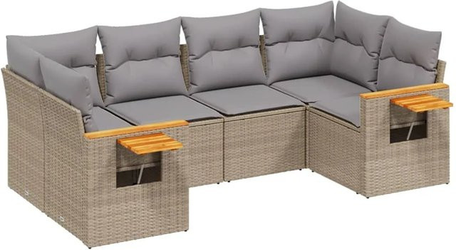 vidaXL 6-tlg Garten-Sofagarnitur L-Form aus Poly Rattan und Metall in Beige und Grau mit UV-beständigen Kissen und abnehmbaren Bezügen - Bild 1
